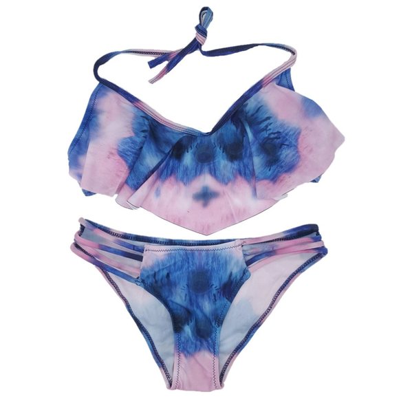Tie Dye Peacock Feather Strappy Flounce Bikini 👙 - Picture 5 of 8